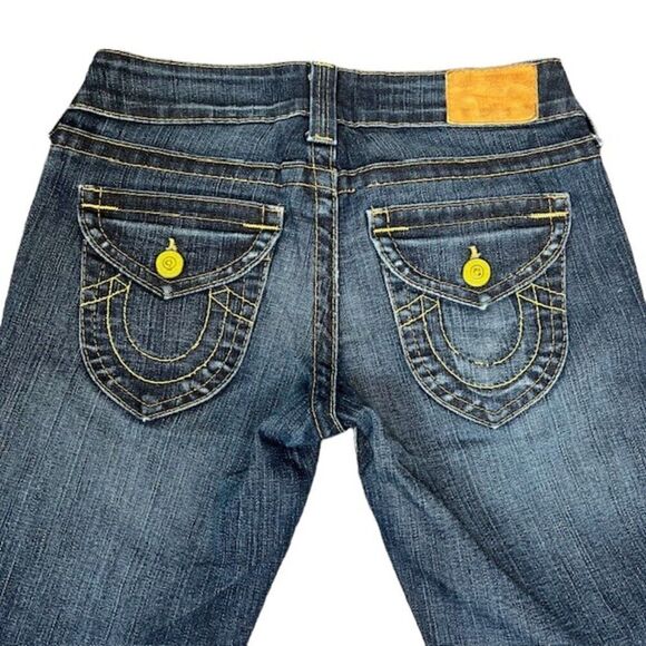 True Religion Straight Yellow Stitch / Buttons Flap Pocket Jeans Women's Size 26 - Picture 8 of 13